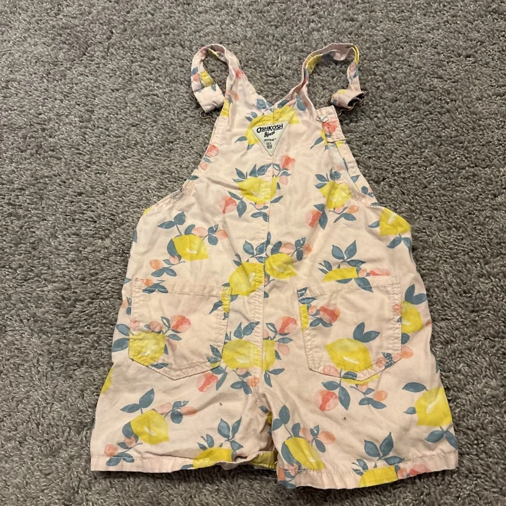 OshKosh Lemon Overalls Denim Shortalls Overalls Romper Toddler Girl 3T